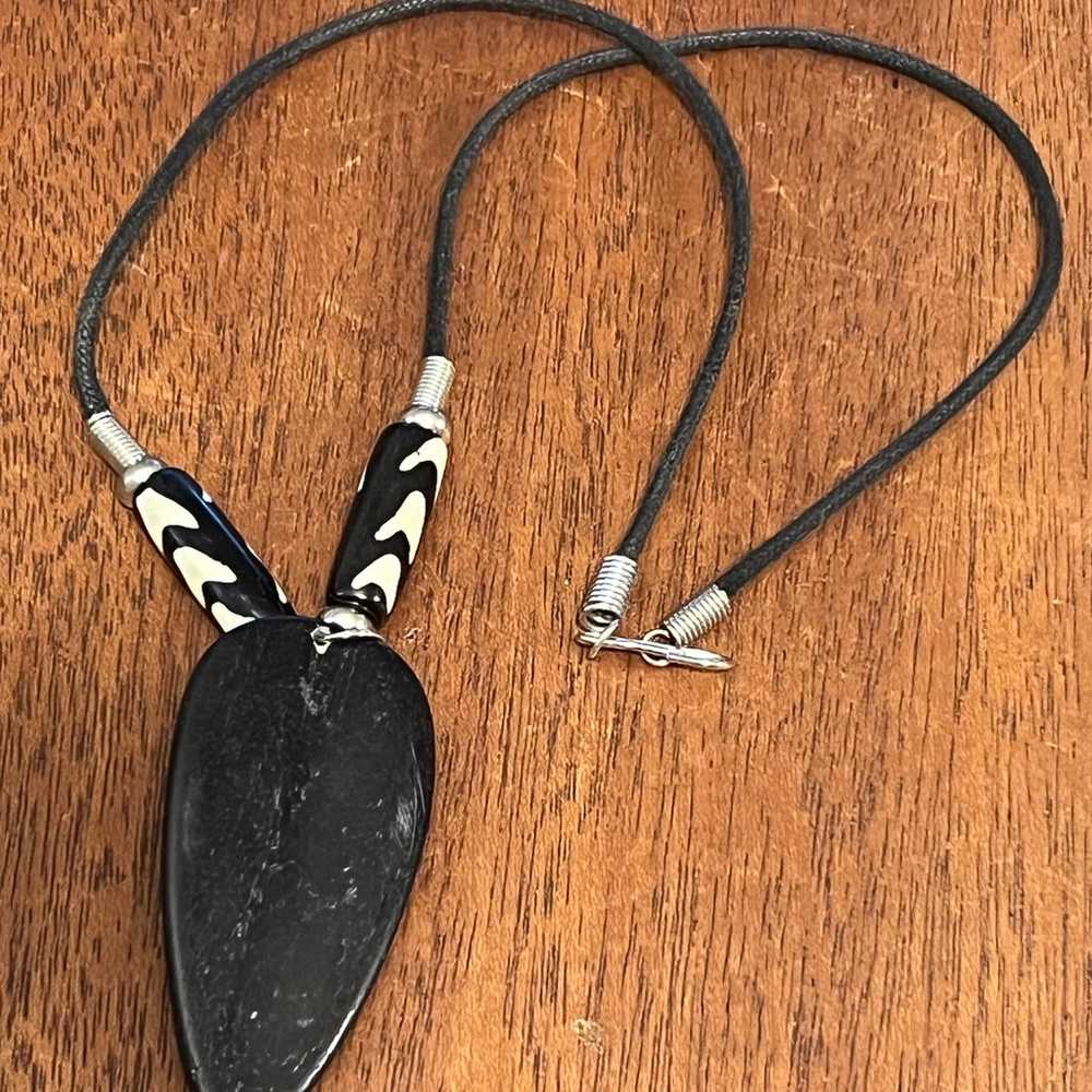 Vintage Tribal Ebony & Ivory Mask Necklace - image 2