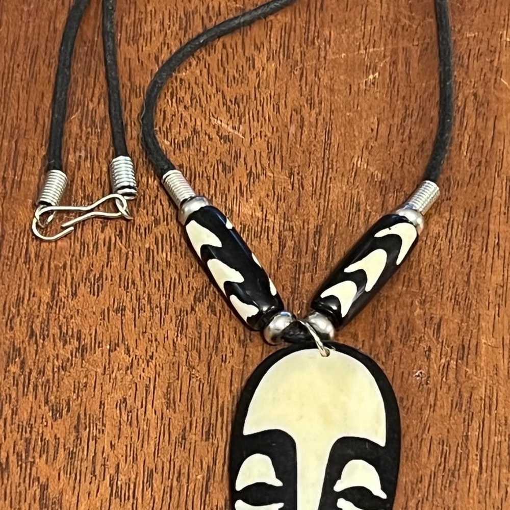 Vintage Tribal Ebony & Ivory Mask Necklace - image 4