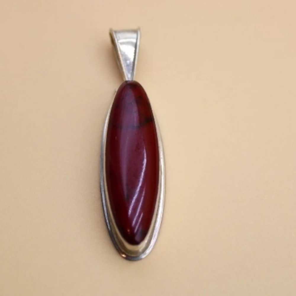 Vintage Red Jasper 925 Silver Mexico Pendant and … - image 2