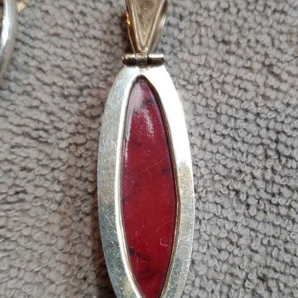 Vintage Red Jasper 925 Silver Mexico Pendant and … - image 6