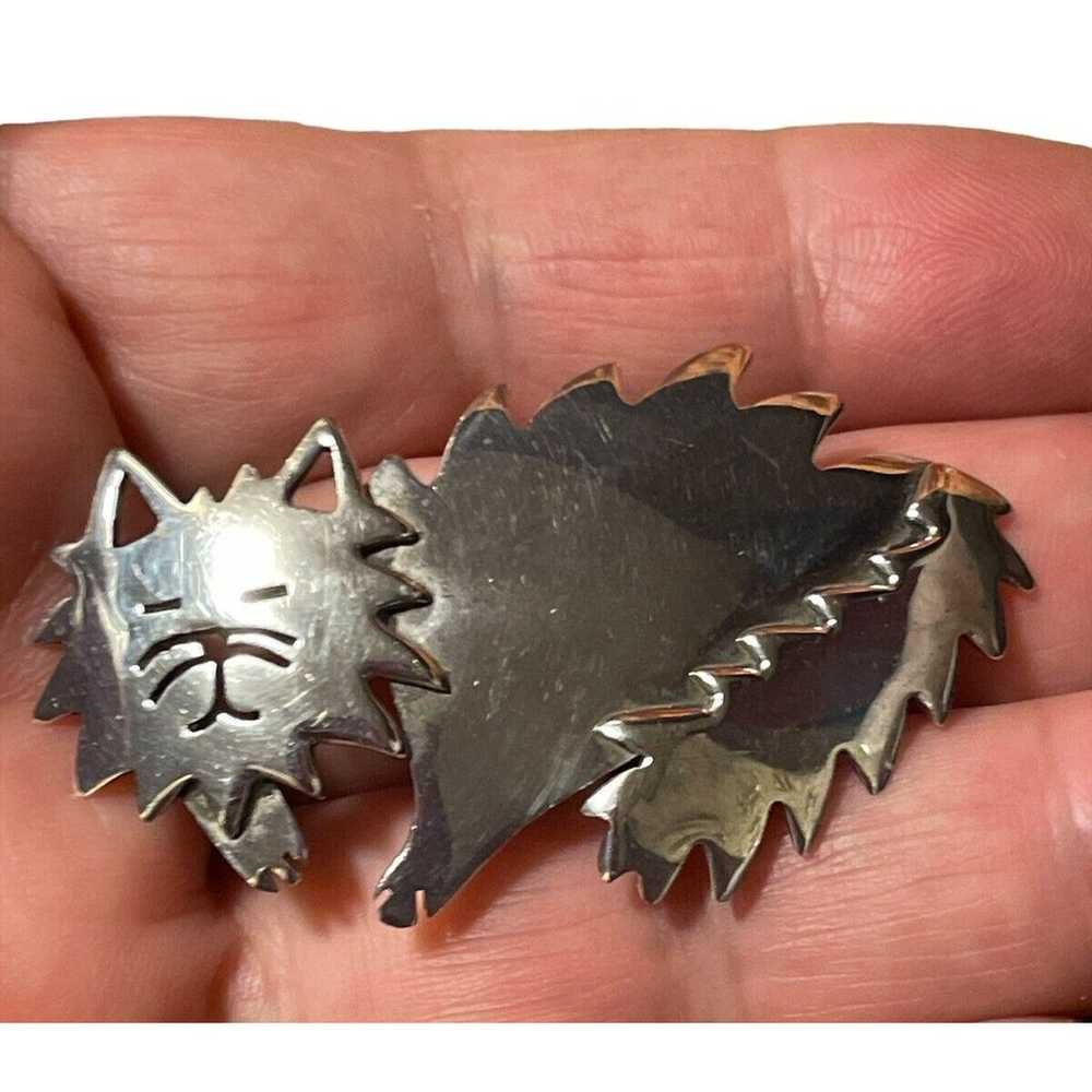 Vintage 925 Silver Brooch Mexico Jagged Sleeping … - image 4