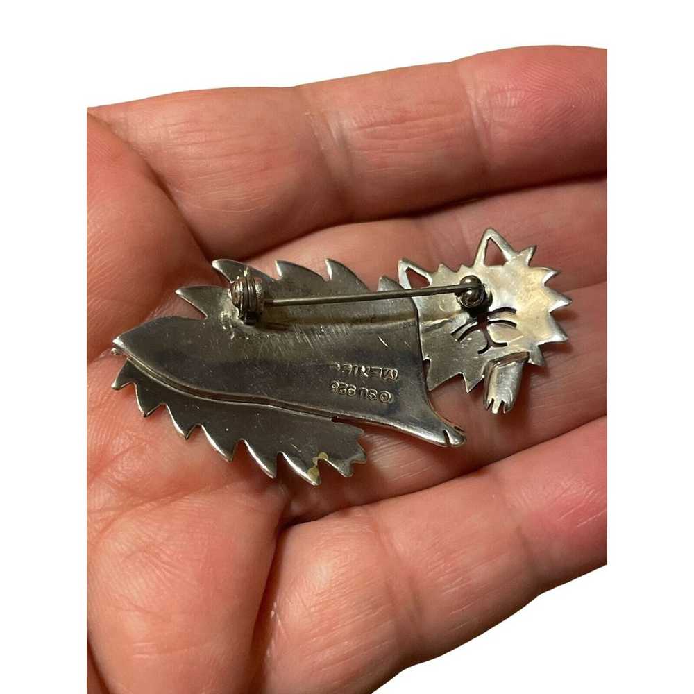 Vintage 925 Silver Brooch Mexico Jagged Sleeping … - image 5