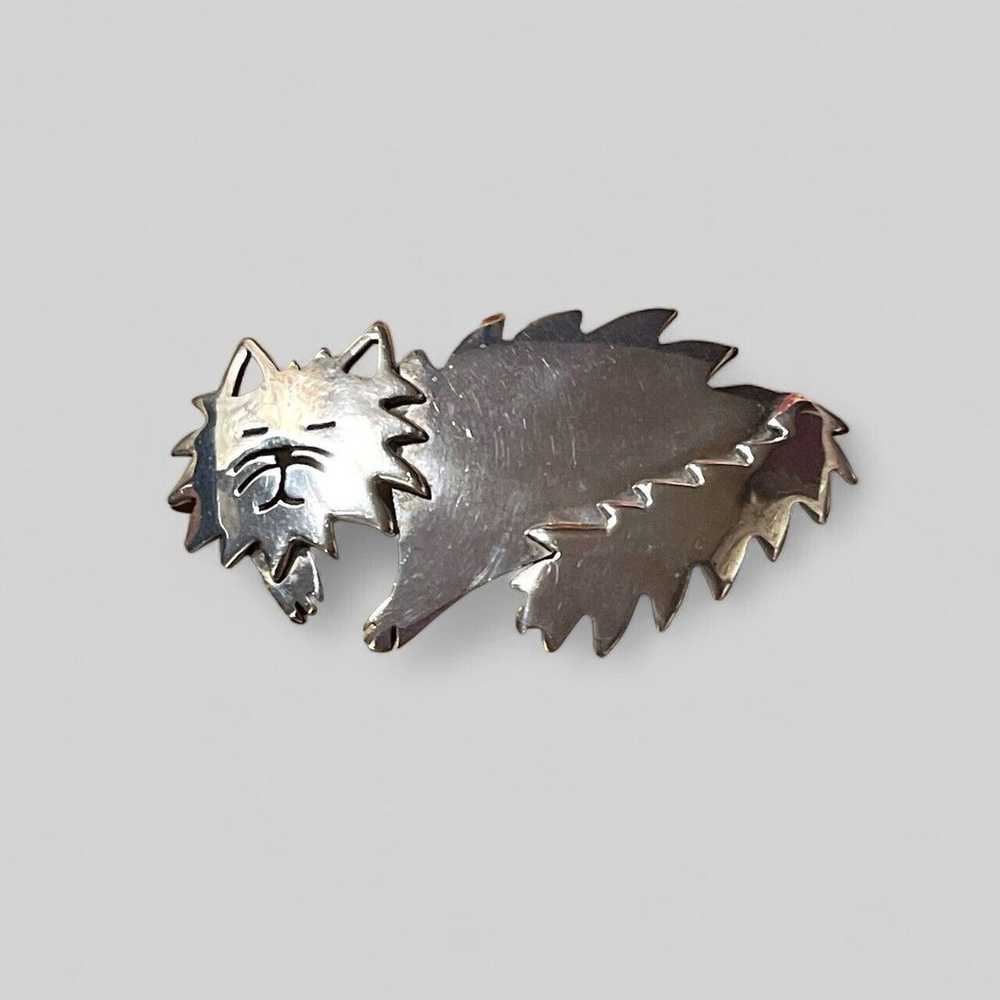 Vintage 925 Silver Brooch Mexico Jagged Sleeping … - image 8