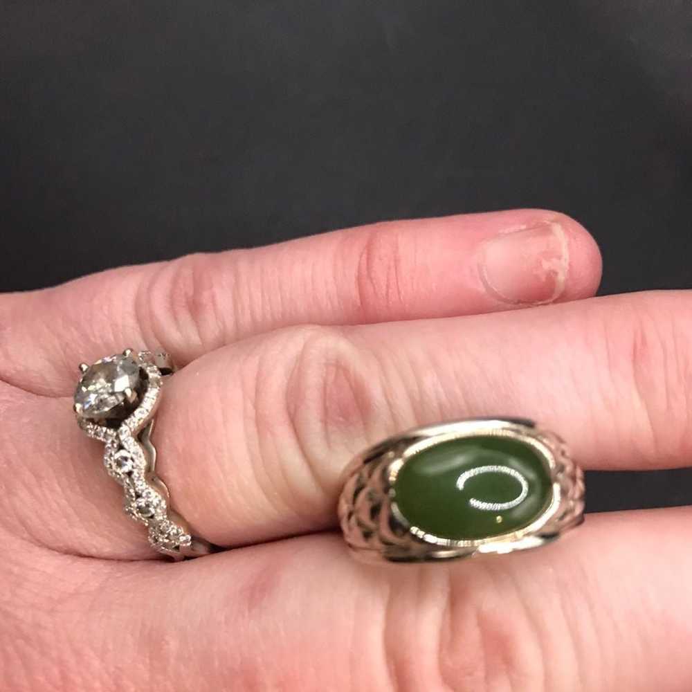 VTG STERLING SILVER GREEN AGATE RING - image 1