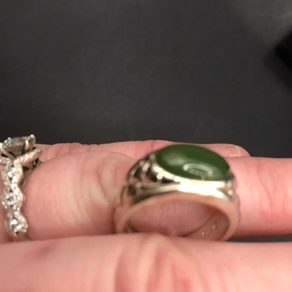 VTG STERLING SILVER GREEN AGATE RING - image 2