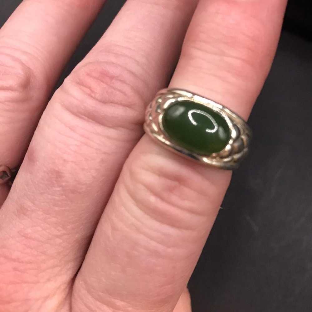 VTG STERLING SILVER GREEN AGATE RING - image 3