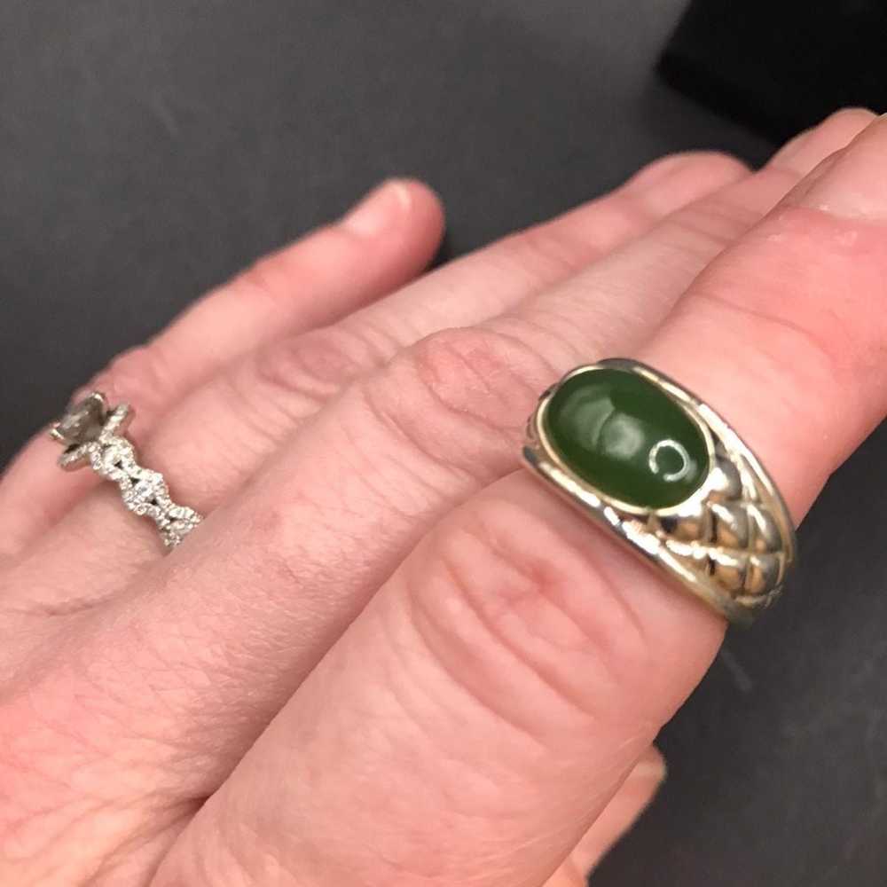 VTG STERLING SILVER GREEN AGATE RING - image 4