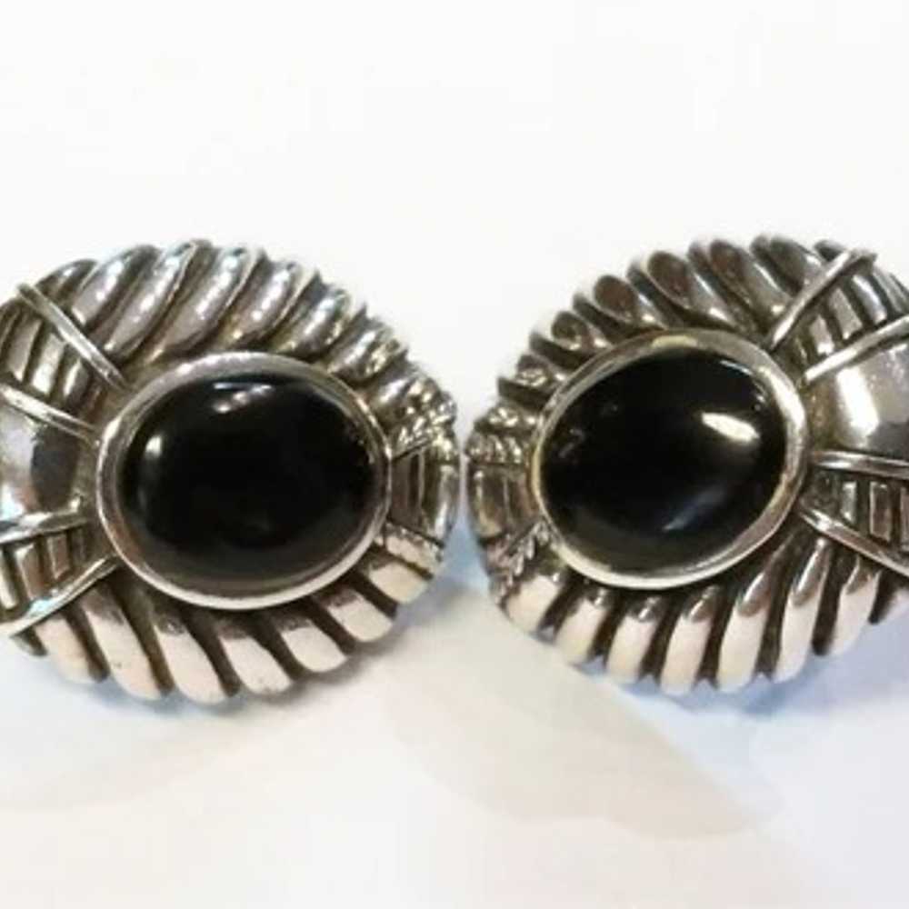 Modern Sterling Silver Black Onyx Oval Post Earri… - image 2