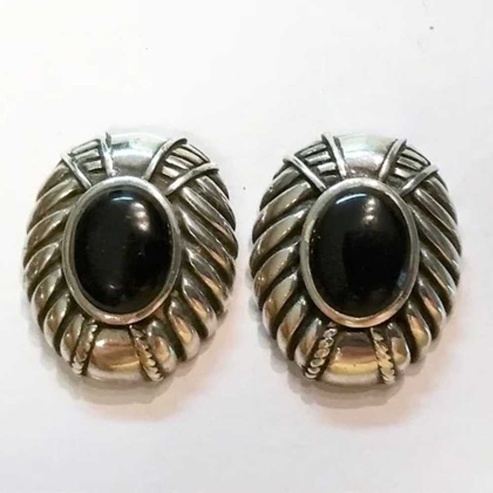 Modern Sterling Silver Black Onyx Oval Post Earri… - image 3