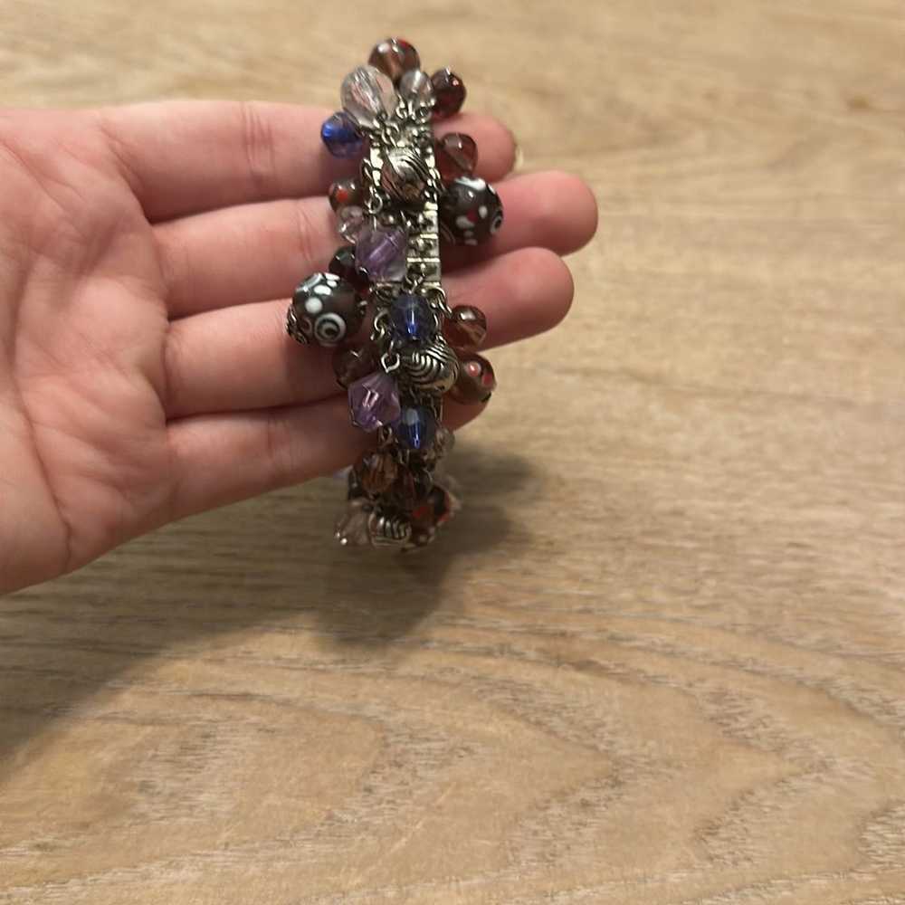 Vintage Gripoix Glass Bead Purple Expandable Brac… - image 3