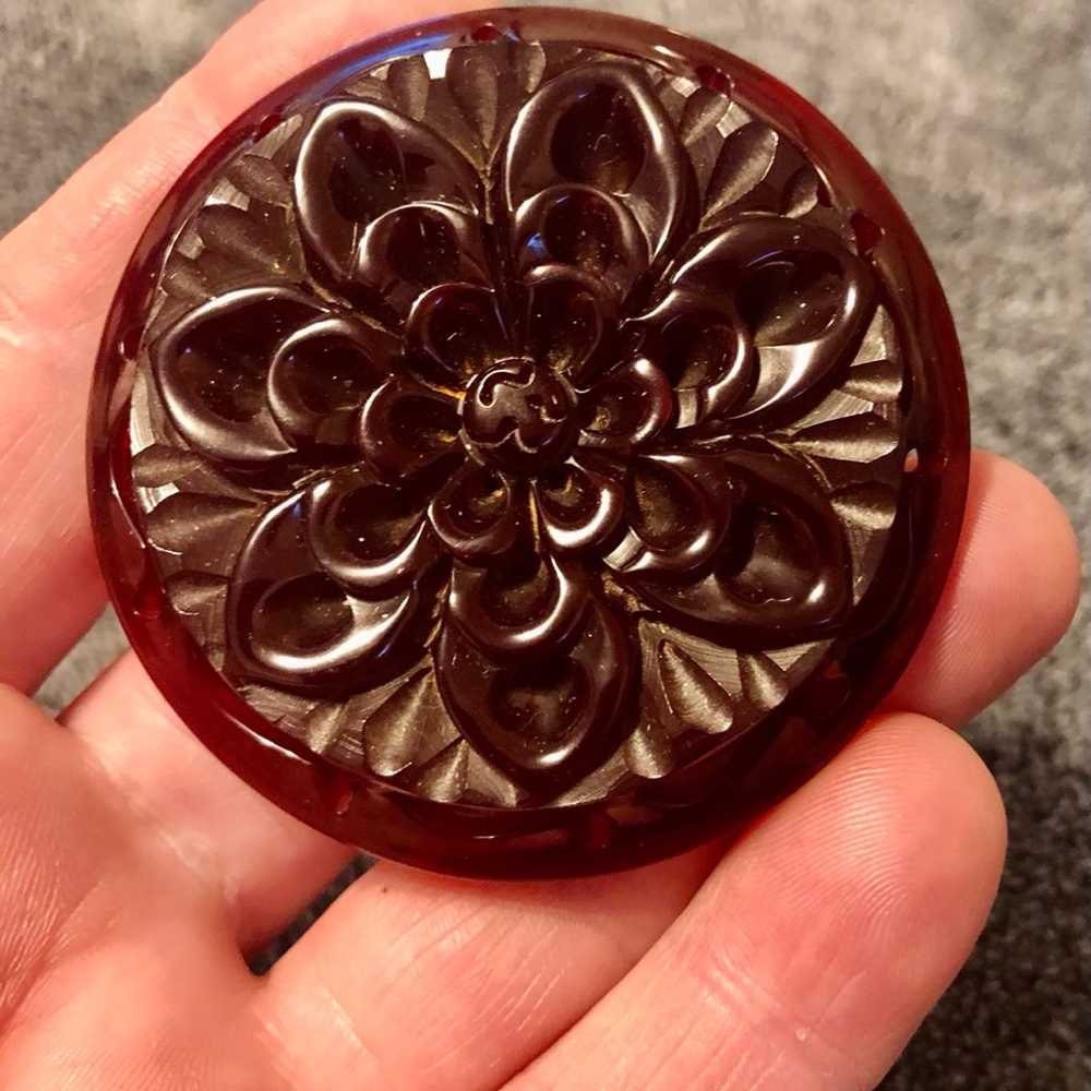 Vintage Carved Rose Flower Cherry Juice Bakelite … - image 1