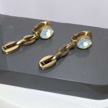 Vintage Givenchy Gold Tone Earrings Faux Opal Sto… - image 1