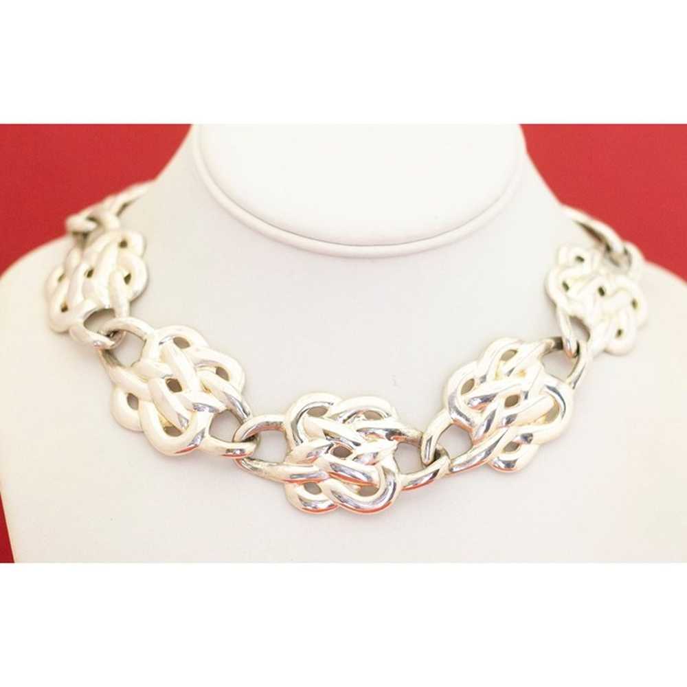 Vintage Silver Tone Celtic Choker Bib Necklace 18… - image 2