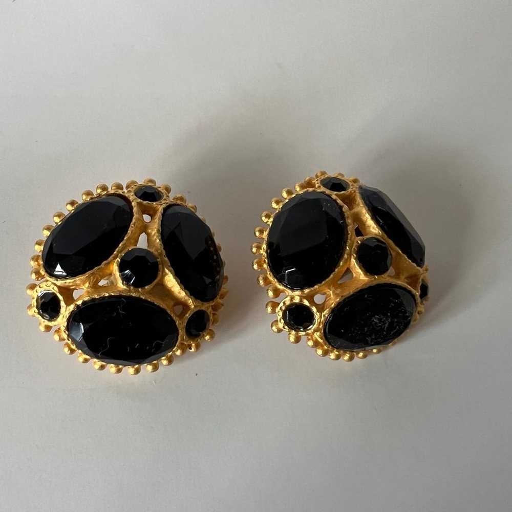 Vintage gold with black stone clip ons - image 1