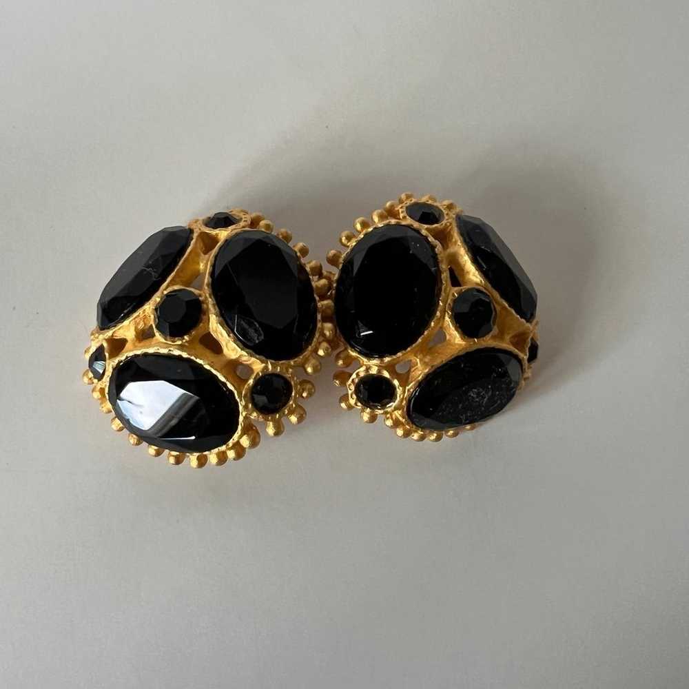 Vintage gold with black stone clip ons - image 2