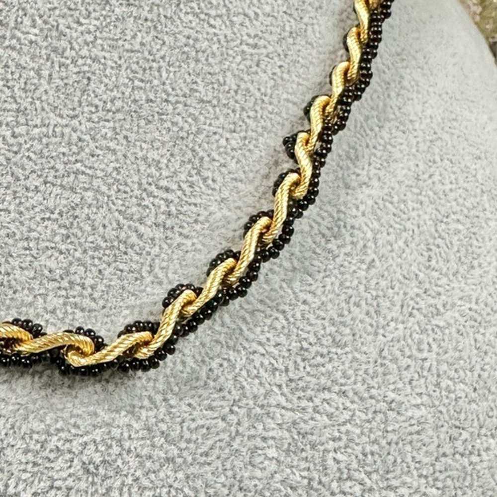 Vintage 1960's TRIFARI Black Seed Bead Gold-Tone … - image 2