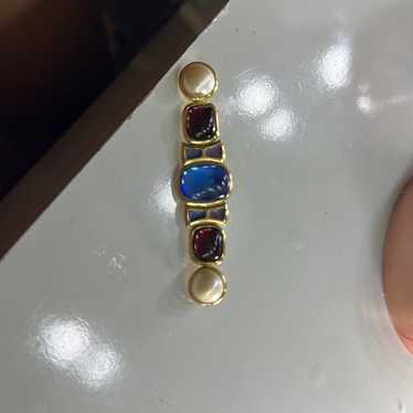 Vintage Gold Tone Blue and Purple Cabochons & Blue