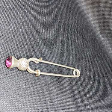 Long Pin Purple Stone Vintage Silver Tone - image 1