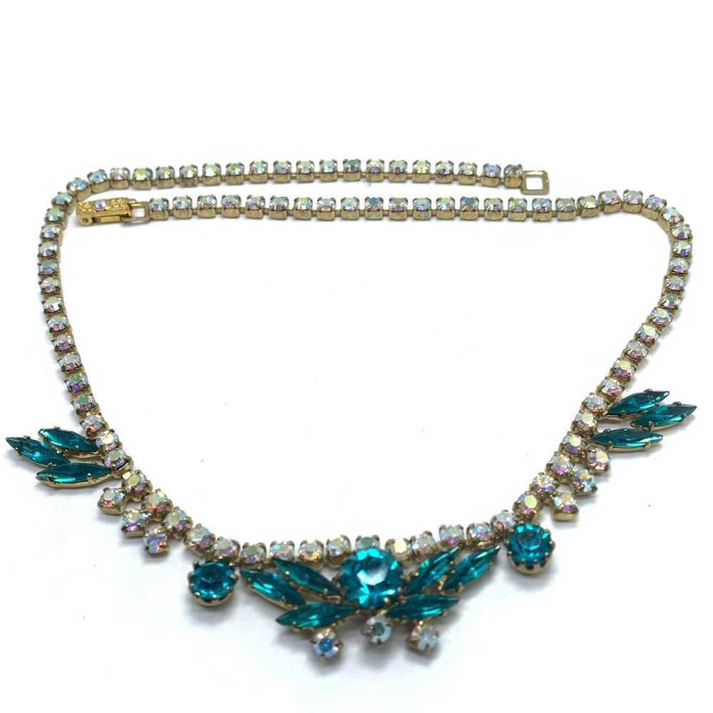 Vintage green and clear rhinestones necklace 16” … - image 4