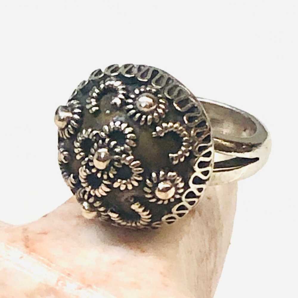 Ornate Vintage Sterling Silver Mexican Ring - image 1