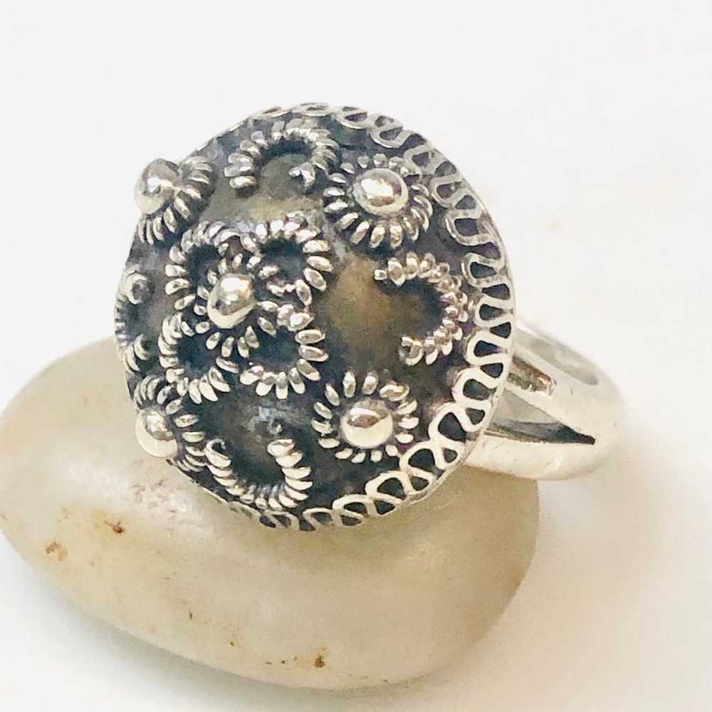 Ornate Vintage Sterling Silver Mexican Ring - image 2