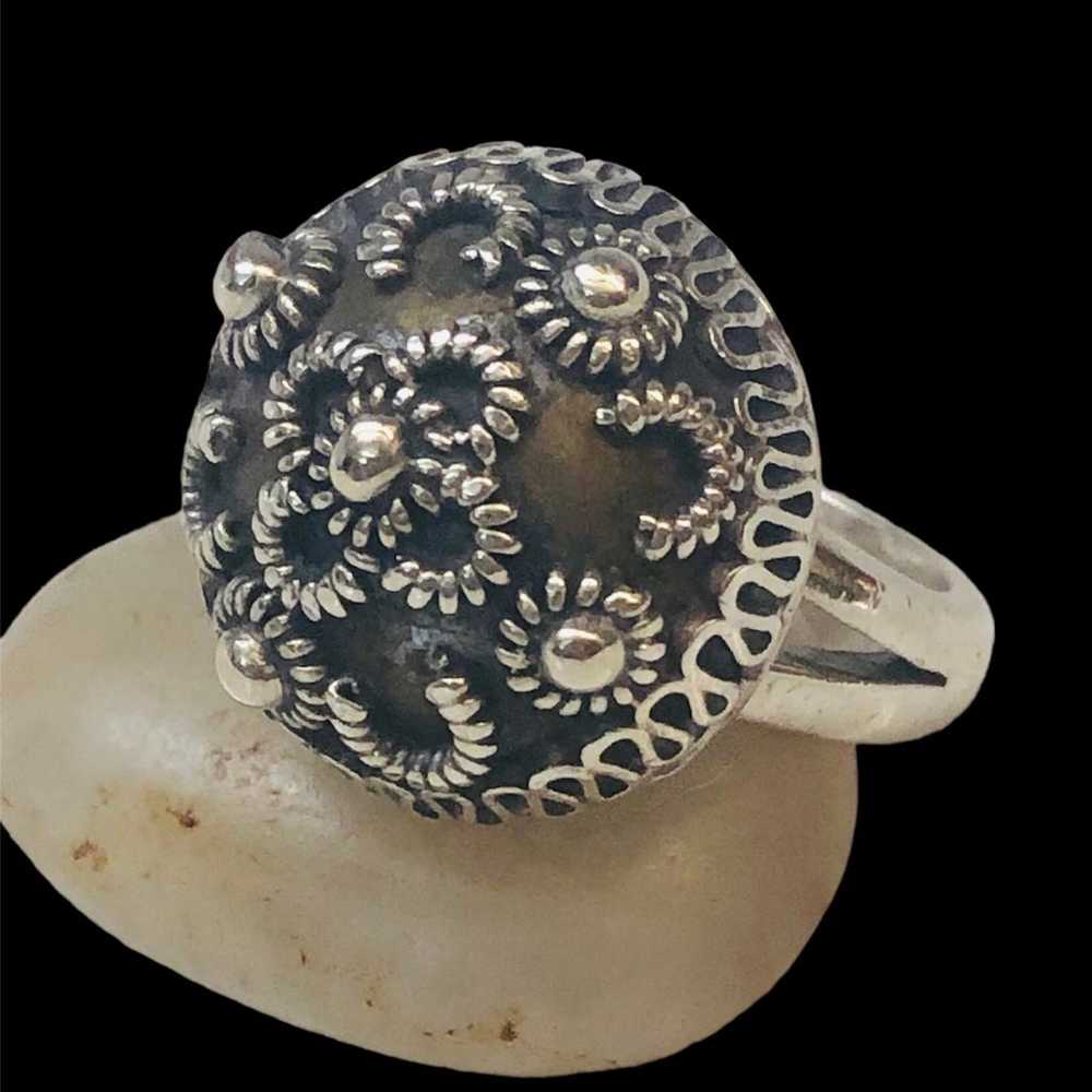 Ornate Vintage Sterling Silver Mexican Ring - image 3