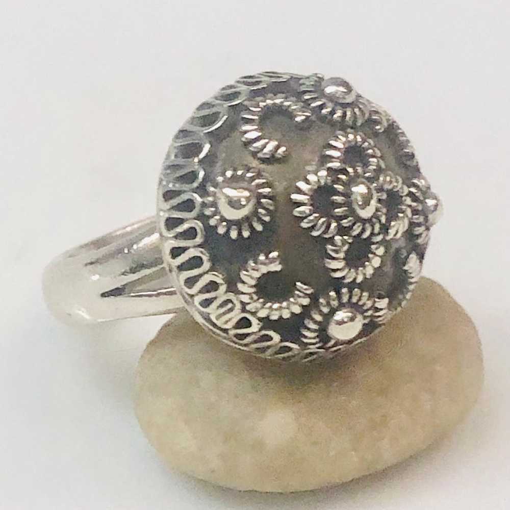 Ornate Vintage Sterling Silver Mexican Ring - image 6