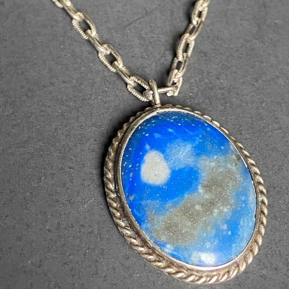 Vintage Sterling Silver Huge Lapis Lazuli Necklace - image 1