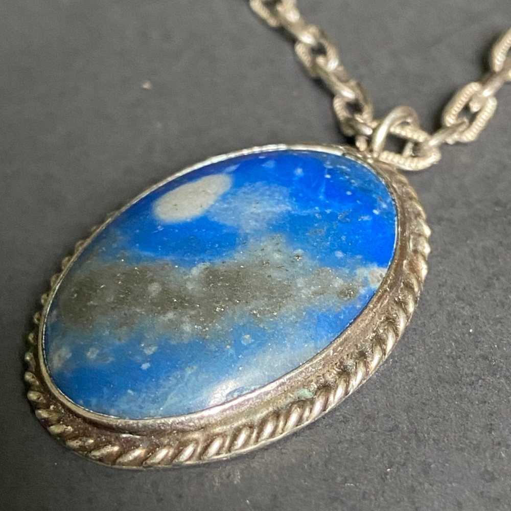 Vintage Sterling Silver Huge Lapis Lazuli Necklace - image 2