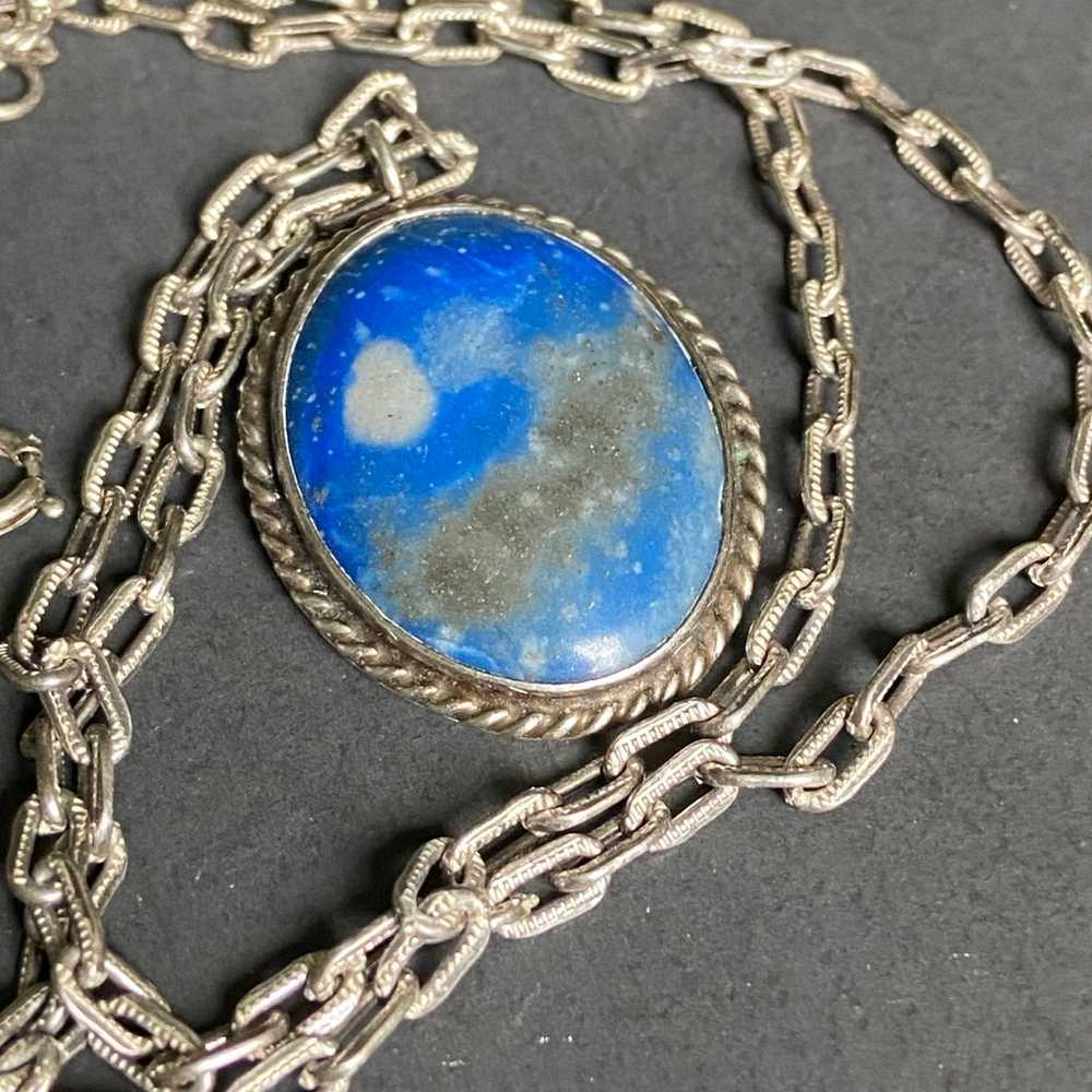 Vintage Sterling Silver Huge Lapis Lazuli Necklace - image 4