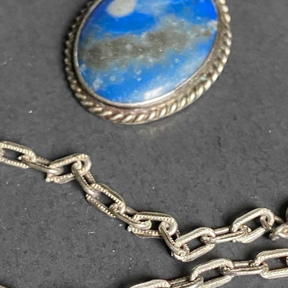 Vintage Sterling Silver Huge Lapis Lazuli Necklace - image 6