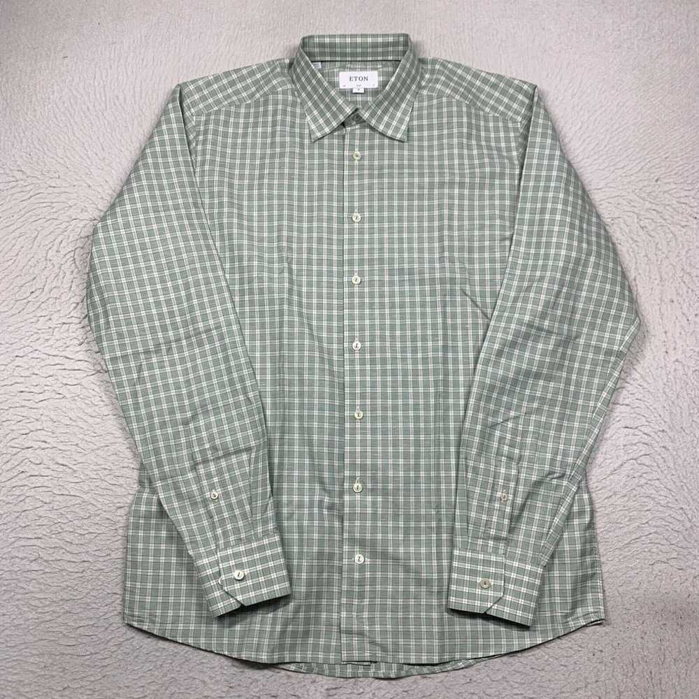 Eton ETON Shirt Slim Fit Mens XL Green Plaid Butt… - image 1