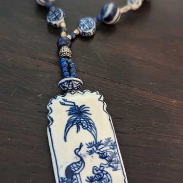 Blue and white porcelain necklace