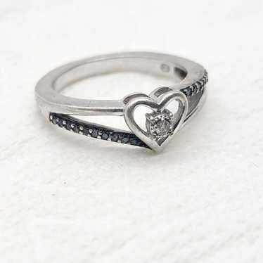 Vintage Sterling Silver Heart Diamond Ring - image 1