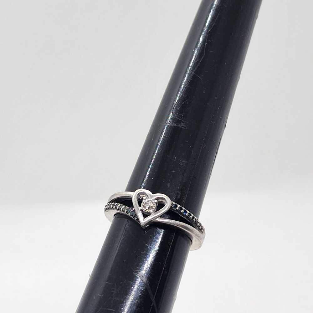 Vintage Sterling Silver Heart Diamond Ring - image 3