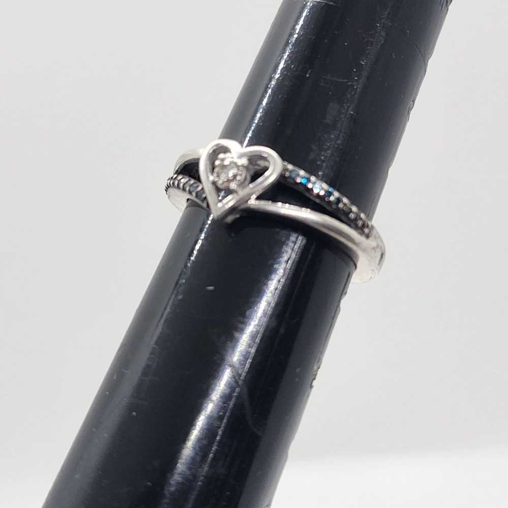 Vintage Sterling Silver Heart Diamond Ring - image 4