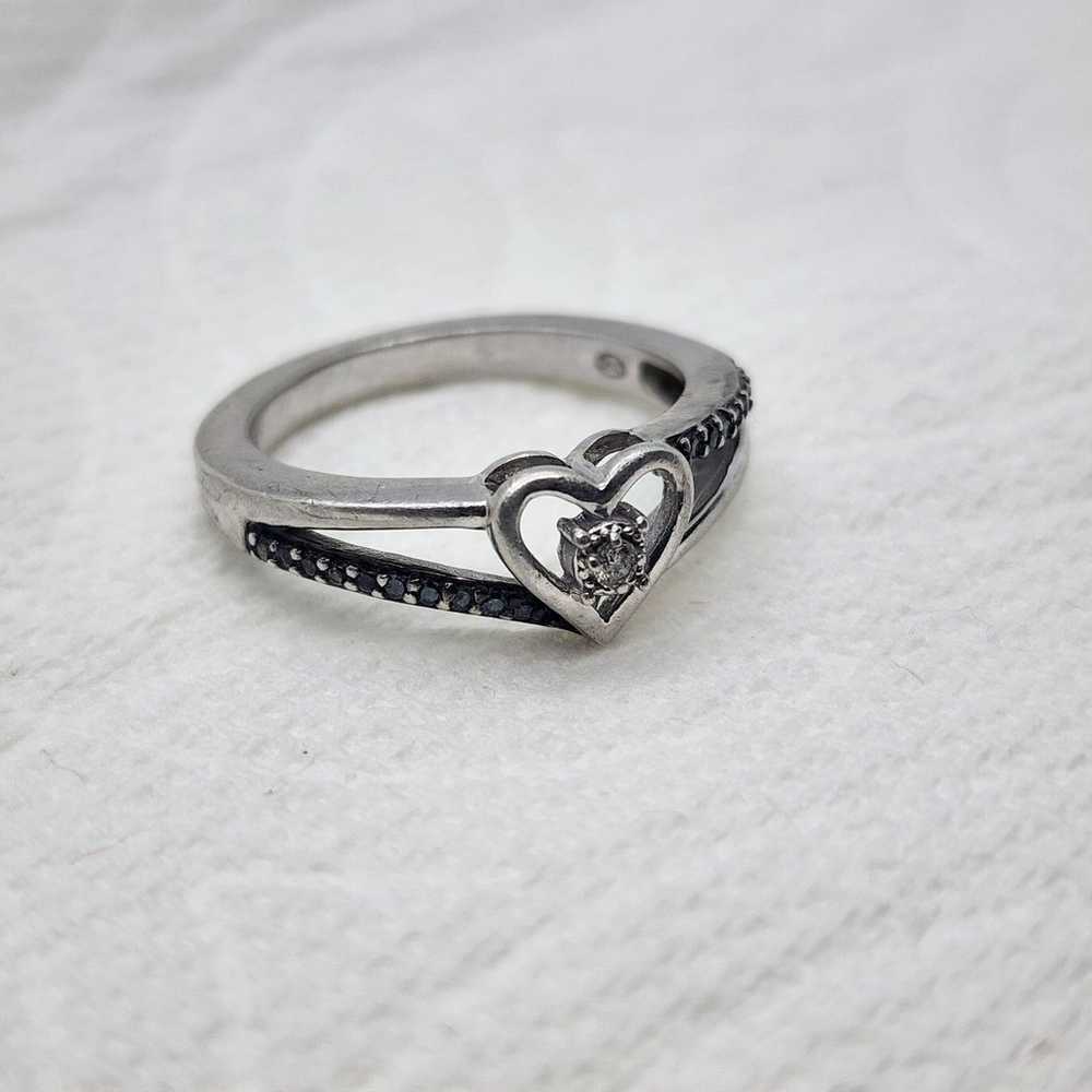 Vintage Sterling Silver Heart Diamond Ring - image 5