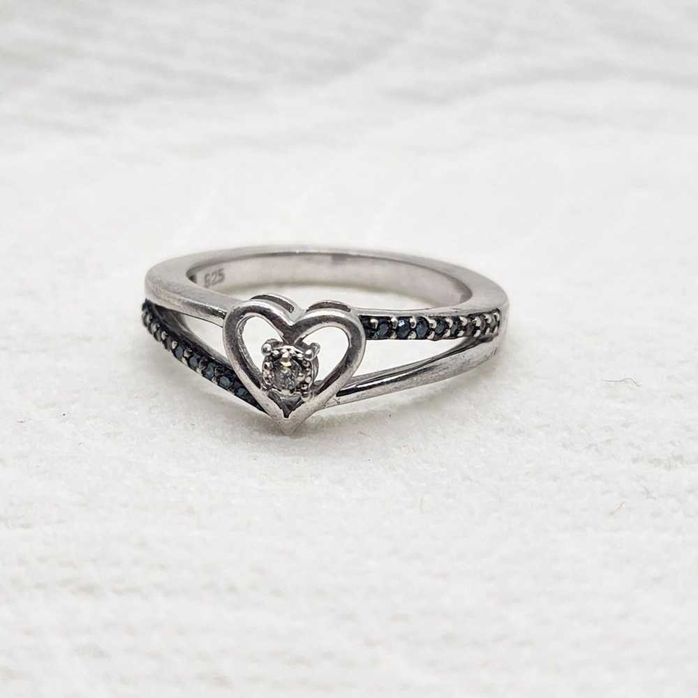 Vintage Sterling Silver Heart Diamond Ring - image 6