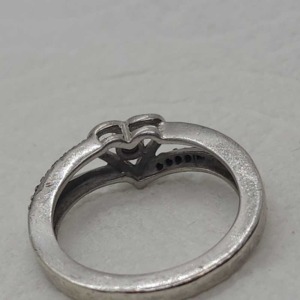 Vintage Sterling Silver Heart Diamond Ring - image 8