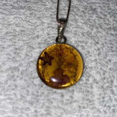 Vintage Amber Flower Necklace with Sterling Silve… - image 1