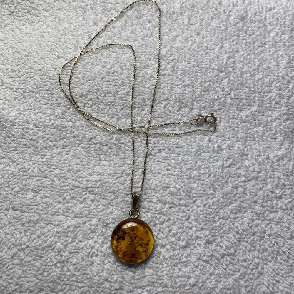 Vintage Amber Flower Necklace with Sterling Silve… - image 2