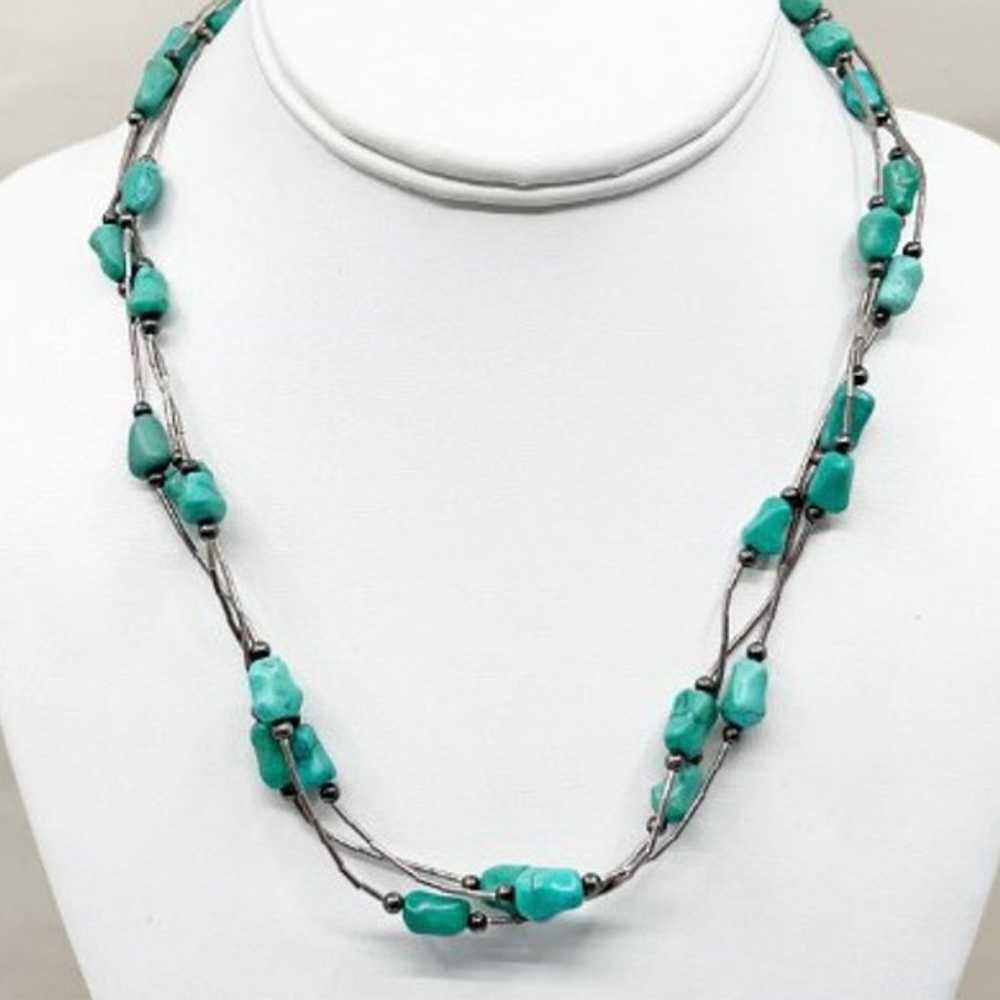 Vintage Zuni Sterling Silver Turquoise Bead Neckl… - image 1