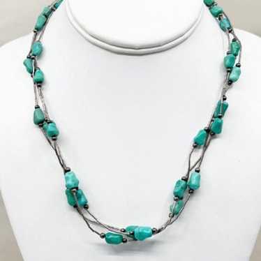 Vintage Zuni Sterling Silver Turquoise Bead Neckl… - image 1