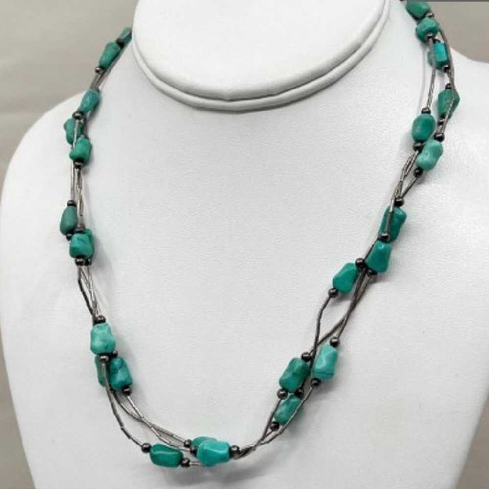 Vintage Zuni Sterling Silver Turquoise Bead Neckl… - image 2