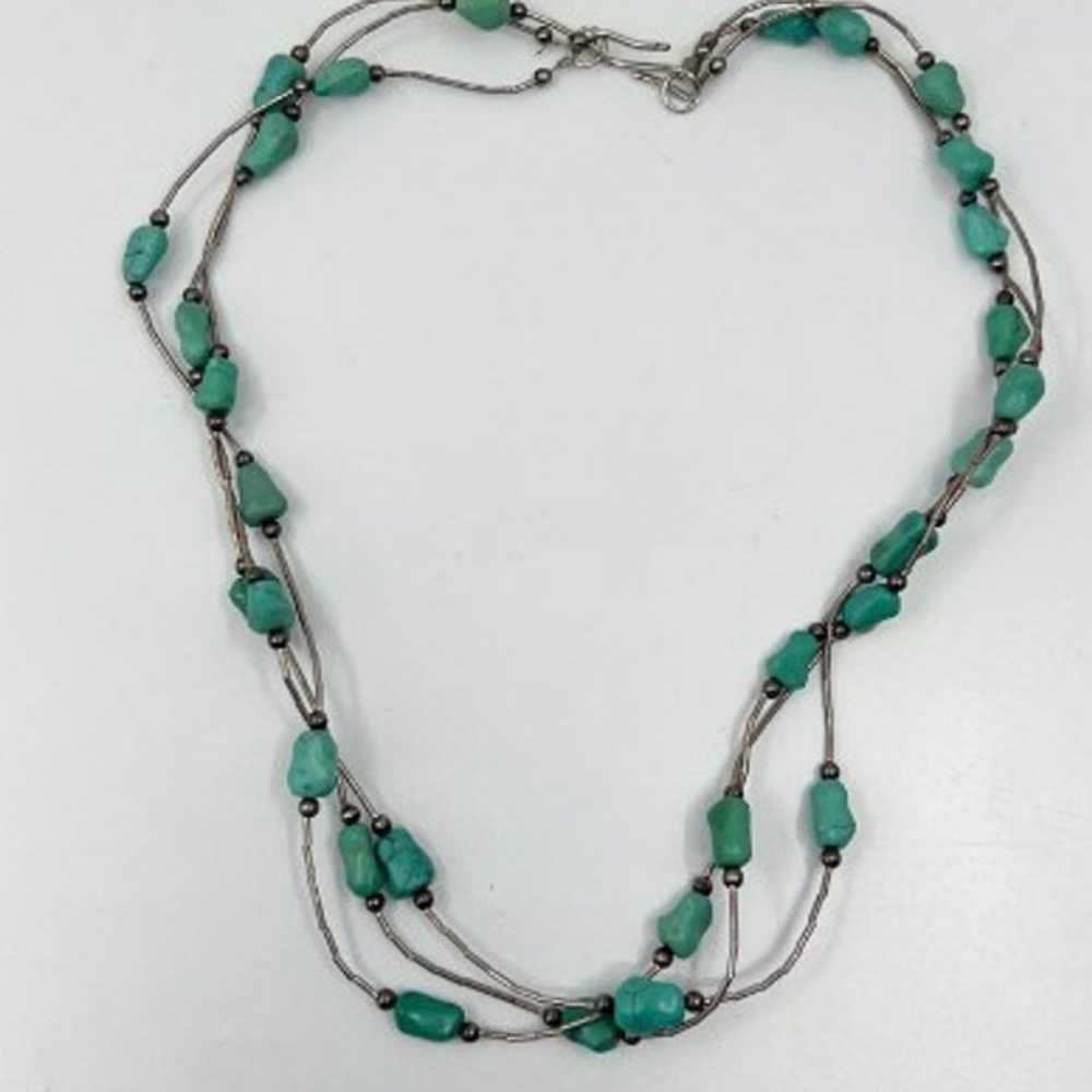 Vintage Zuni Sterling Silver Turquoise Bead Neckl… - image 3