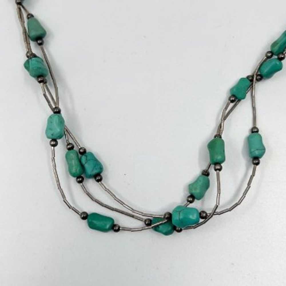 Vintage Zuni Sterling Silver Turquoise Bead Neckl… - image 4