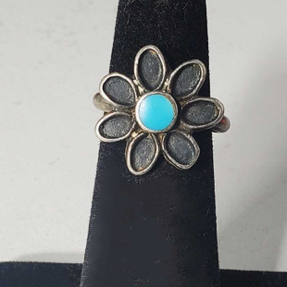 Vtg Sterling Silver SOUTHWEST Navajo Turquoise Fl… - image 1