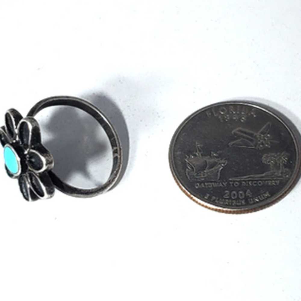 Vtg Sterling Silver SOUTHWEST Navajo Turquoise Fl… - image 3