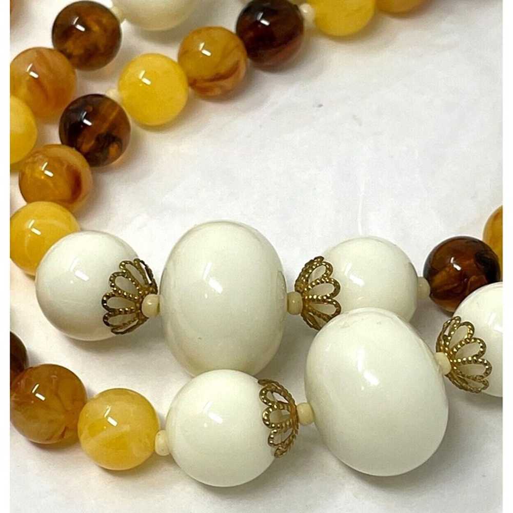 VTG Estate Statement Necklace 46" White Amber But… - image 12