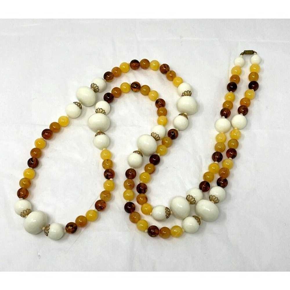 VTG Estate Statement Necklace 46" White Amber But… - image 2